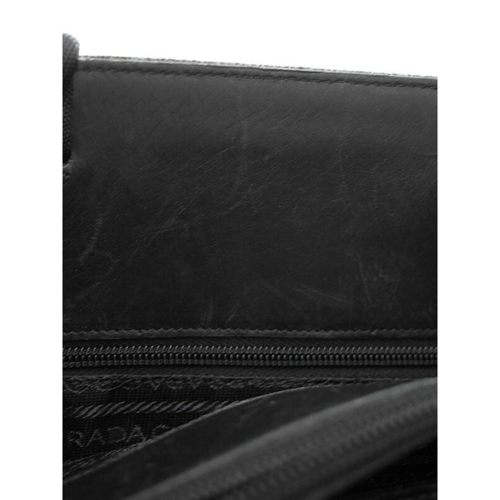 Prada Gray Wool Felt Leather Handbag Tote Bag Black - Picture 8 of 9